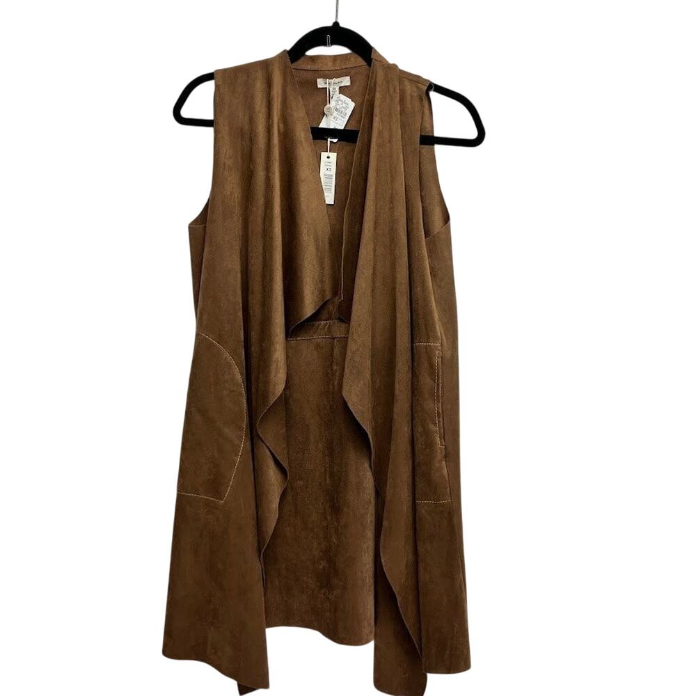 Max Studio Vest Faux Draped Brown Suede Tunic Boho Western Festival Vest NEW XS